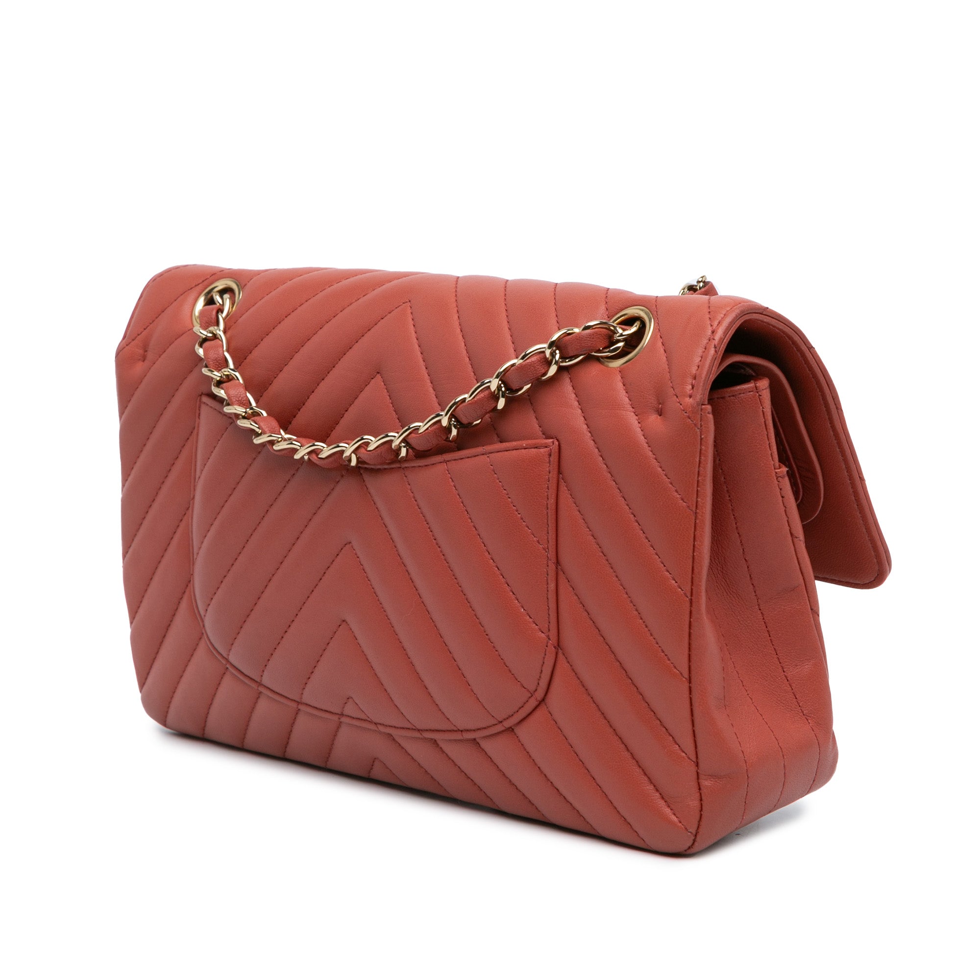 Chanel | Pre-Owned Medium Classic Chevron Lambskin Double Flap | Orange/Dark Orange