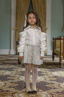 Girl | Iris Tweed Shorts | White x Ivory x Blue