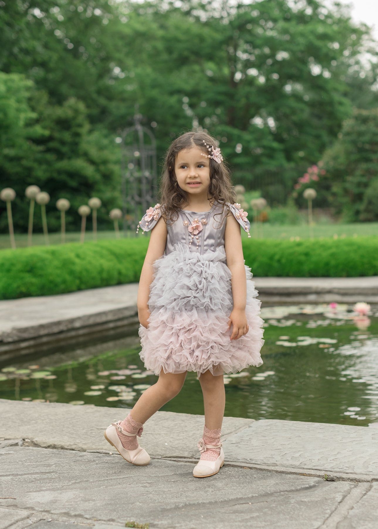 Girl | Mia Grey and Ombré Cupcake Tulle Dress | Gray x Pink