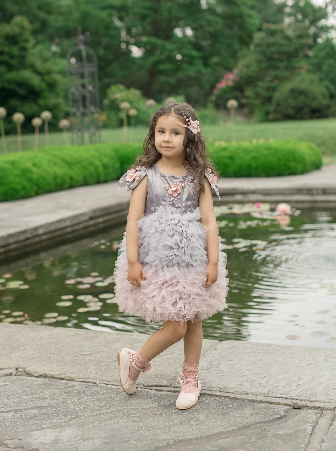 Girl | Mia Grey and Ombré Cupcake Tulle Dress | Gray x Pink