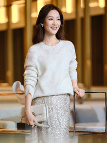 wool-cashmere jacquard knit sweater | White