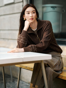 Slub Yarn Round Neck Knit Top | Brown