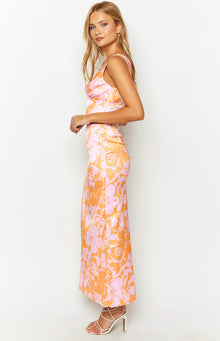 Dahlia Maxi Skirt | Orange And Pink Floral Print