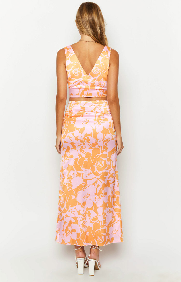 Dahlia Maxi Skirt | Orange And Pink Floral Print