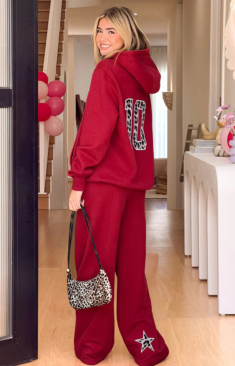 Dania Leopard Star Track Pants | Burgundy