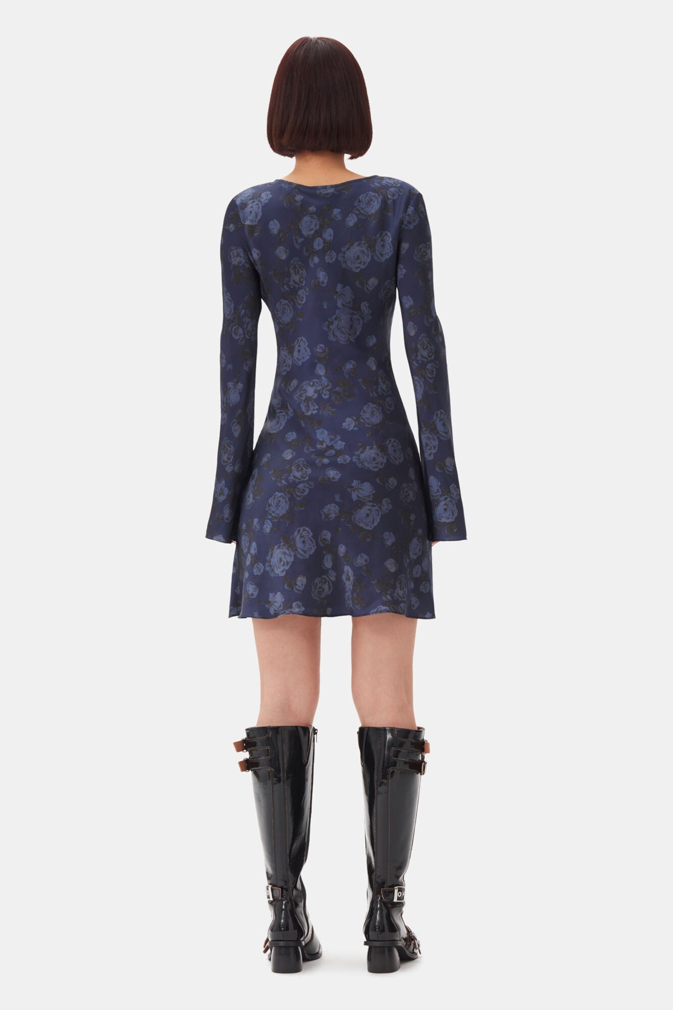 Dark Blue Floral Printed Mini Dress | Peacoat