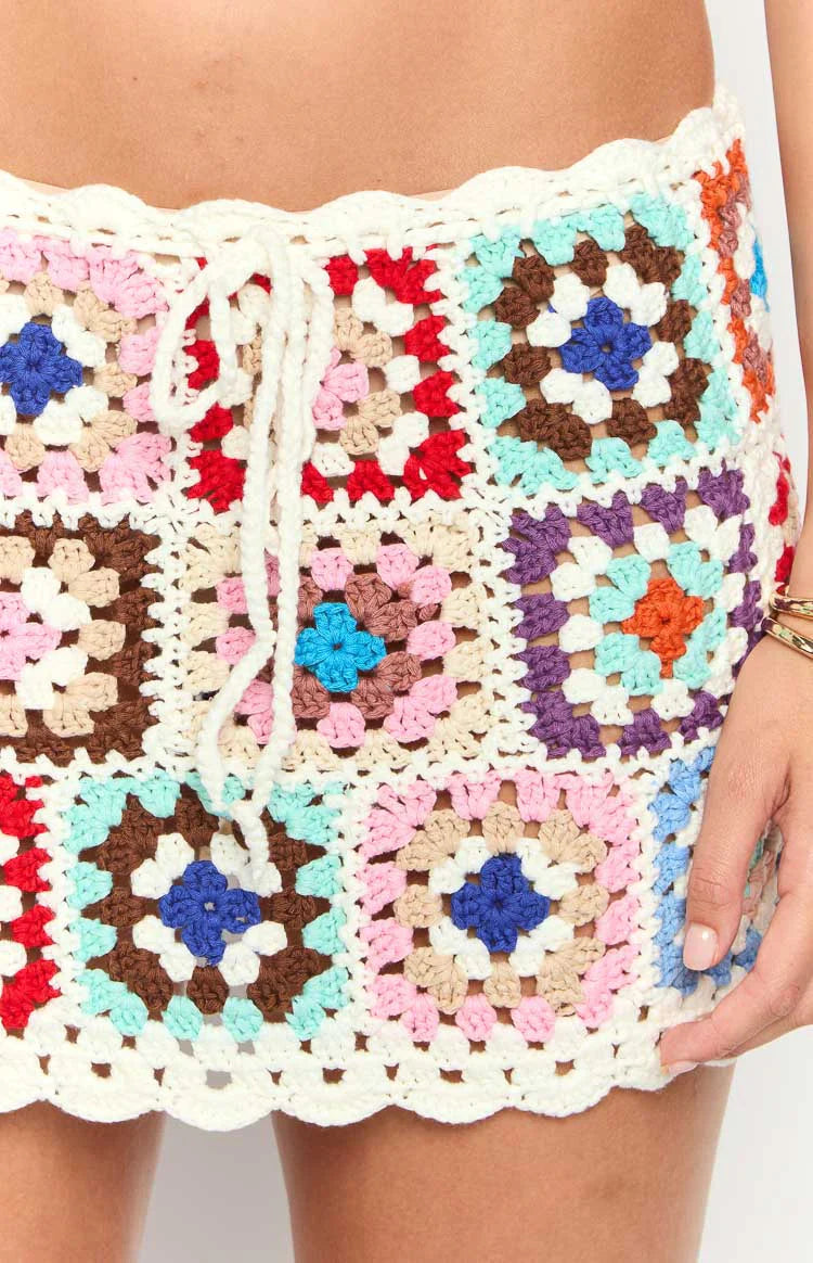 Davina Crochet Mini Skirt | White