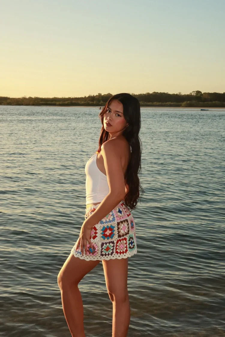 Davina Crochet Mini Skirt | White