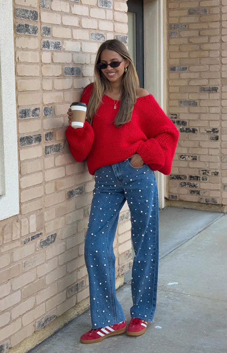 Delvey Chunky Knit Sweater | Red