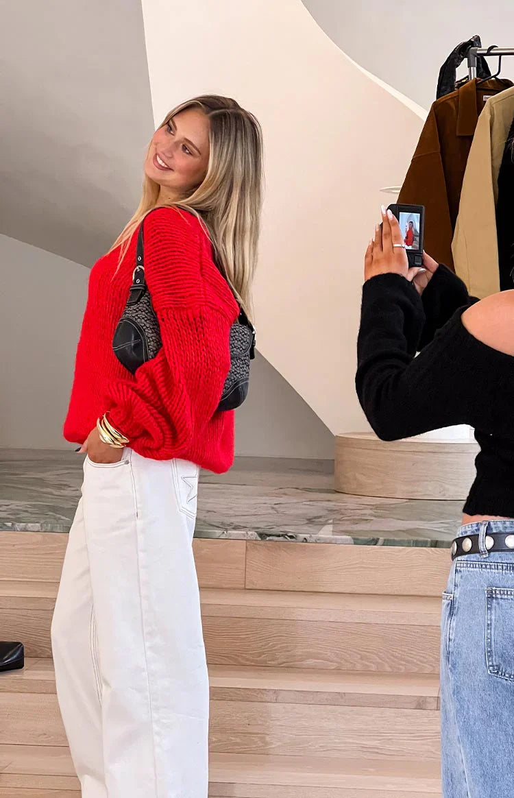 Delvey Chunky Knit Sweater | Red