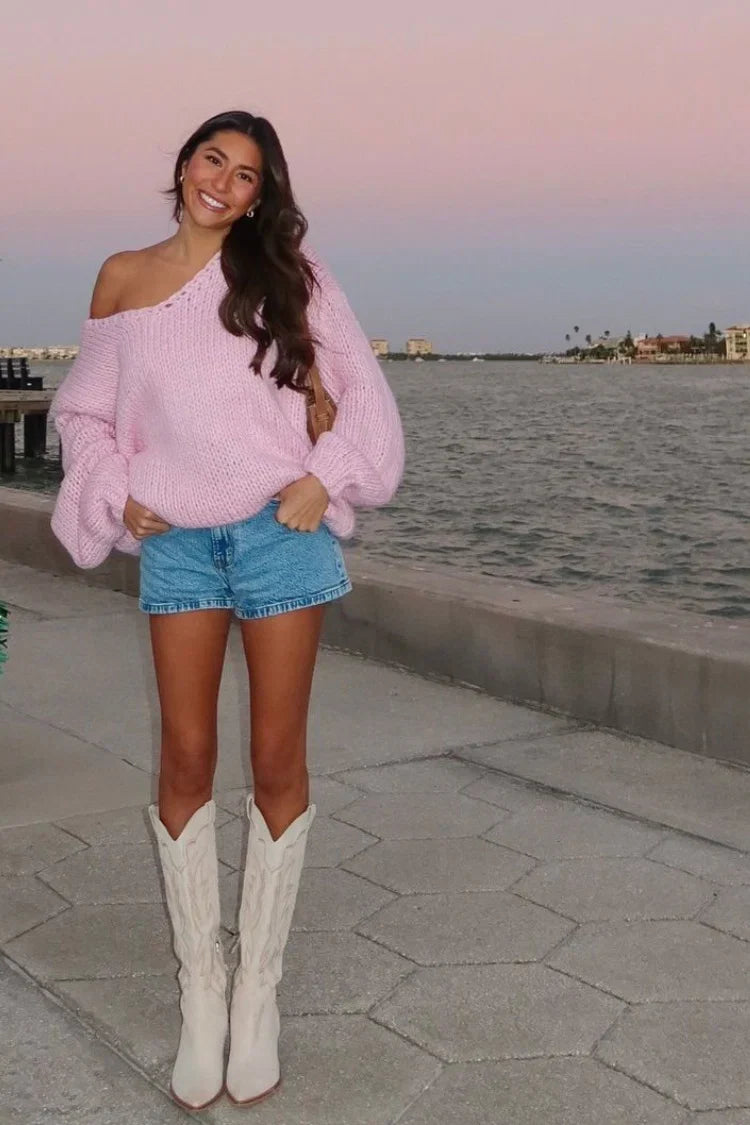 Delvey Chunky Knit Sweater | Light Pink