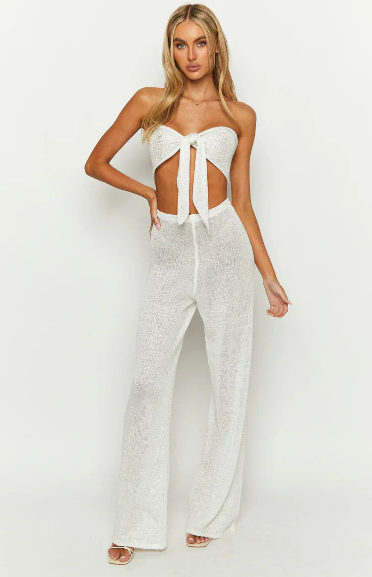 Disco Sequin Knit Pants | White