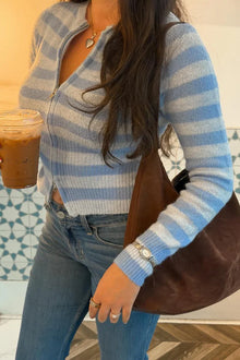 Dori Zip Stripe Knit Sweater | Blue