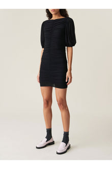 Dotted Mesh Ruched Mini Dress | Black