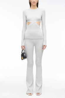 Marled Lurex Crossover Cut Out Pullover | Light Grey Melange/Light Blue