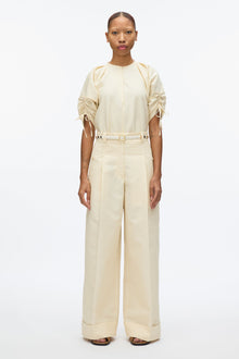 Gathered Sleeve Band Collar Top | Gardenia