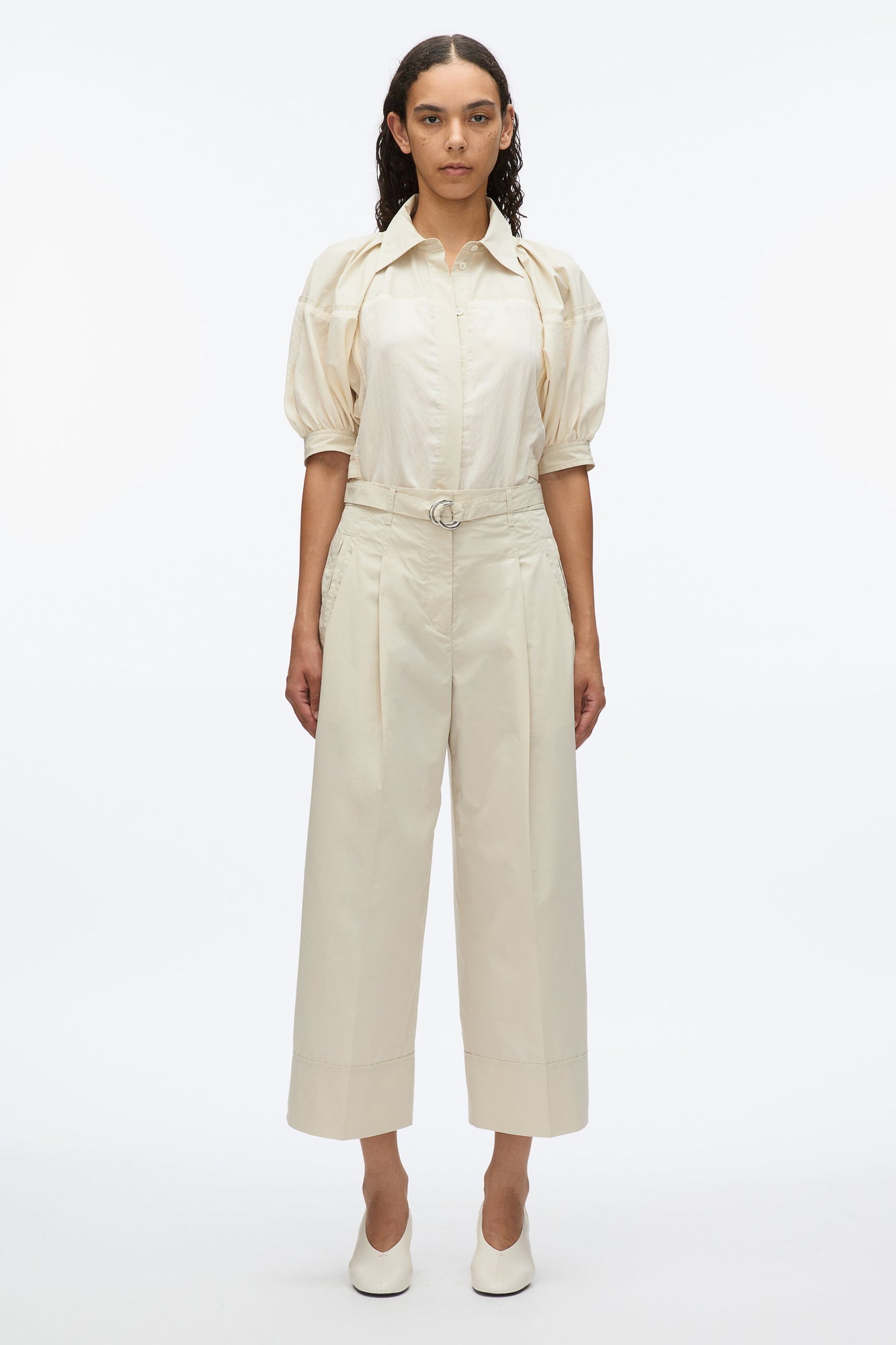 Double Pleat Wide Cropped Pant | Stone