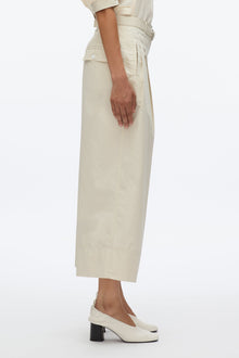 Double Pleat Wide Cropped Pant | Stone