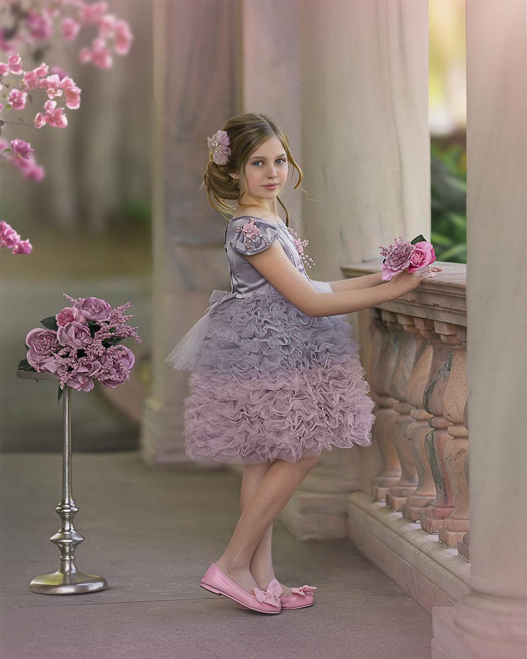 Girl | Mia Grey and Ombré Cupcake Tulle Dress | Gray x Pink