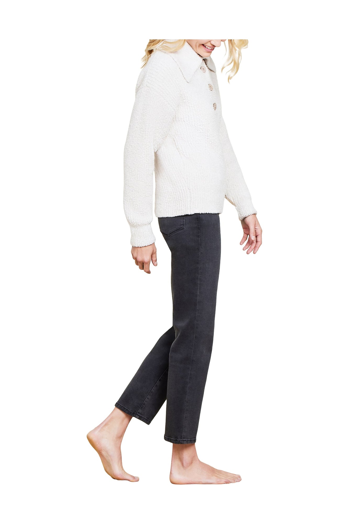 Womens | Cozychic Button Pullover | Heathered Stone/Cream