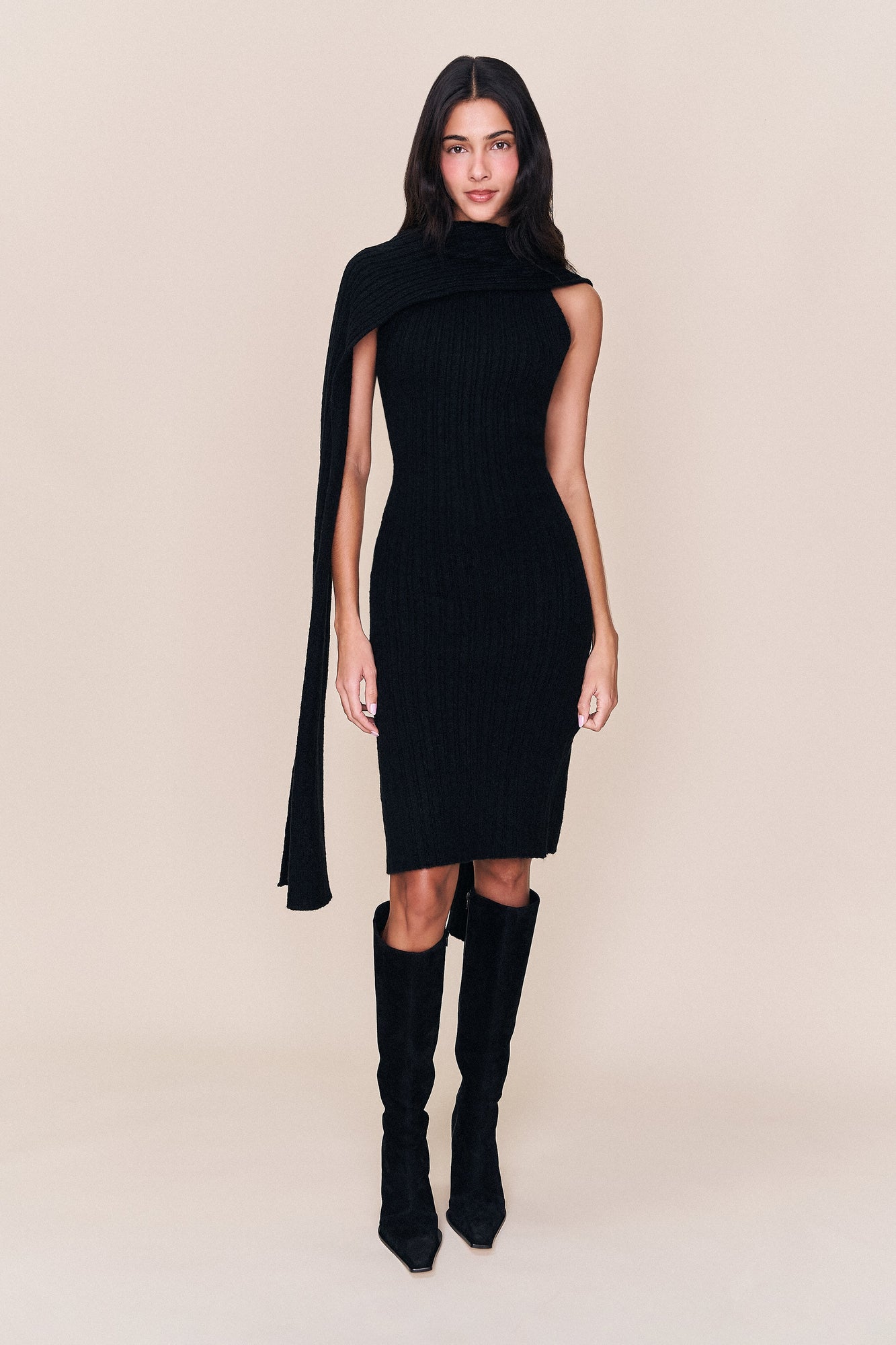 Womens | Hooded Knit Dress | Black