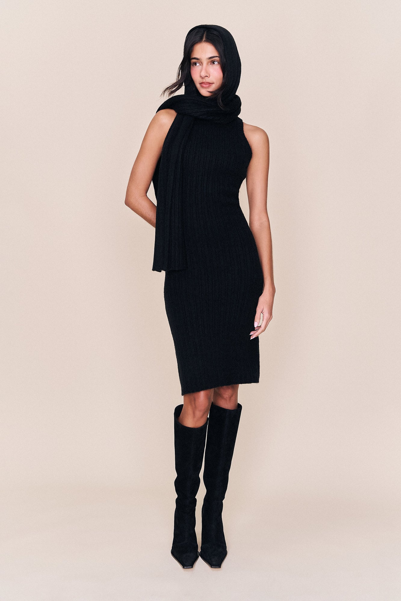 Womens | Hooded Knit Dress | Black
