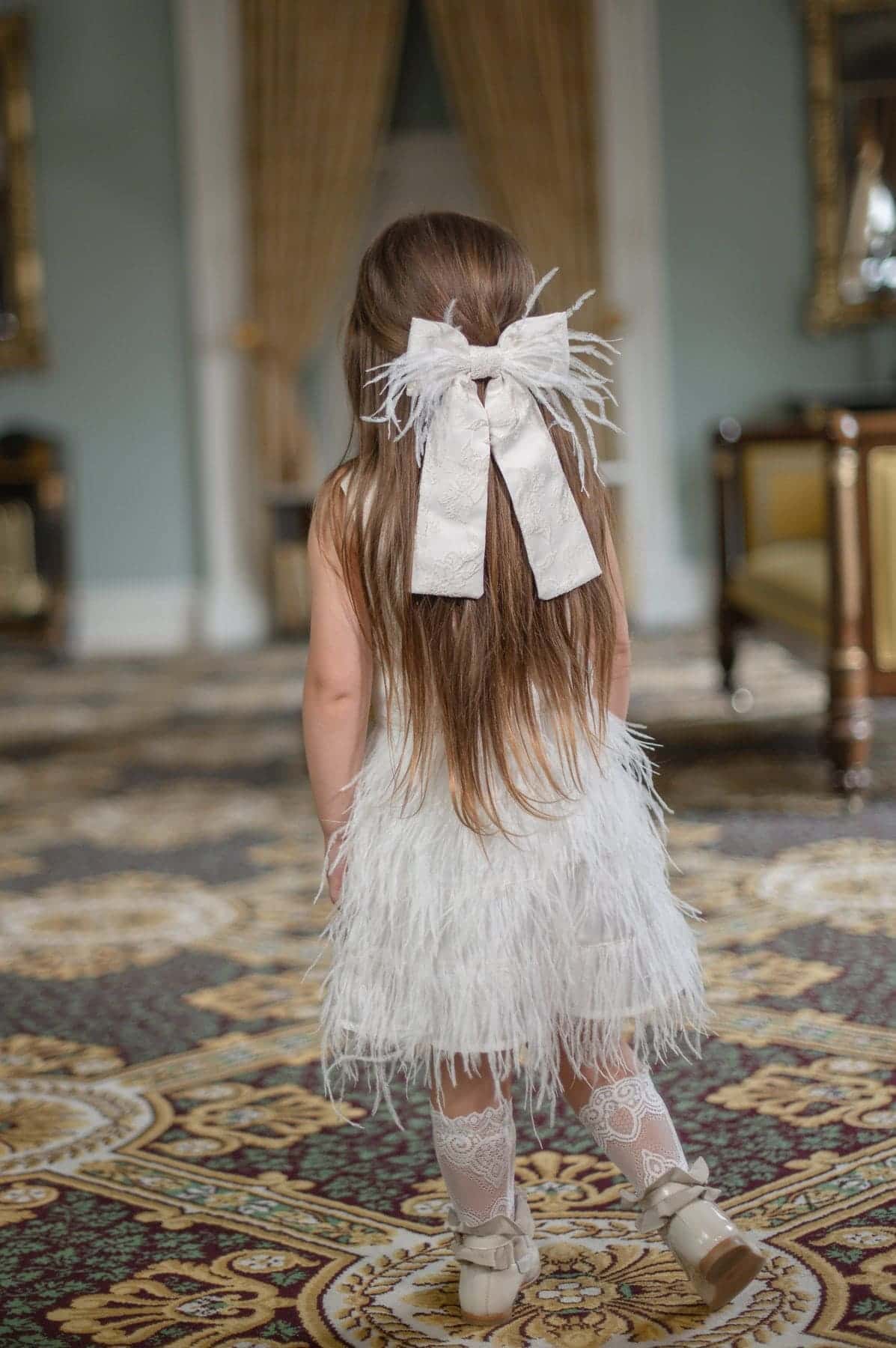 Girl | Eliza Ceremony Feather Hair Bow | Beige