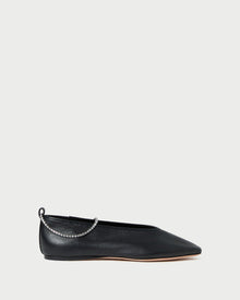 Emery Black/Crystal Ballet Flat in black leather with crystal accents.