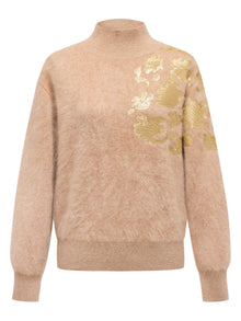 Floral Turtleneck Knit Sweater | Beige