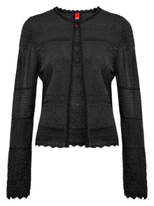 Jacquard Round Neck Cardigan | Black