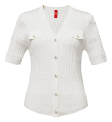 Mulberry Silk Short-Sleeve v Slim-Fit Cardigan | White