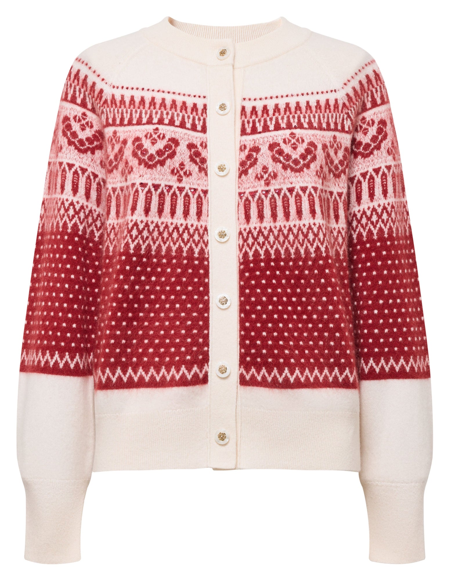 Cashmere Jacquard Cardigan | Red
