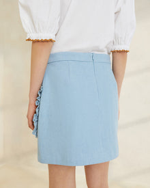 Eura Denim Ruffle Pocket Skirt | Light Denim