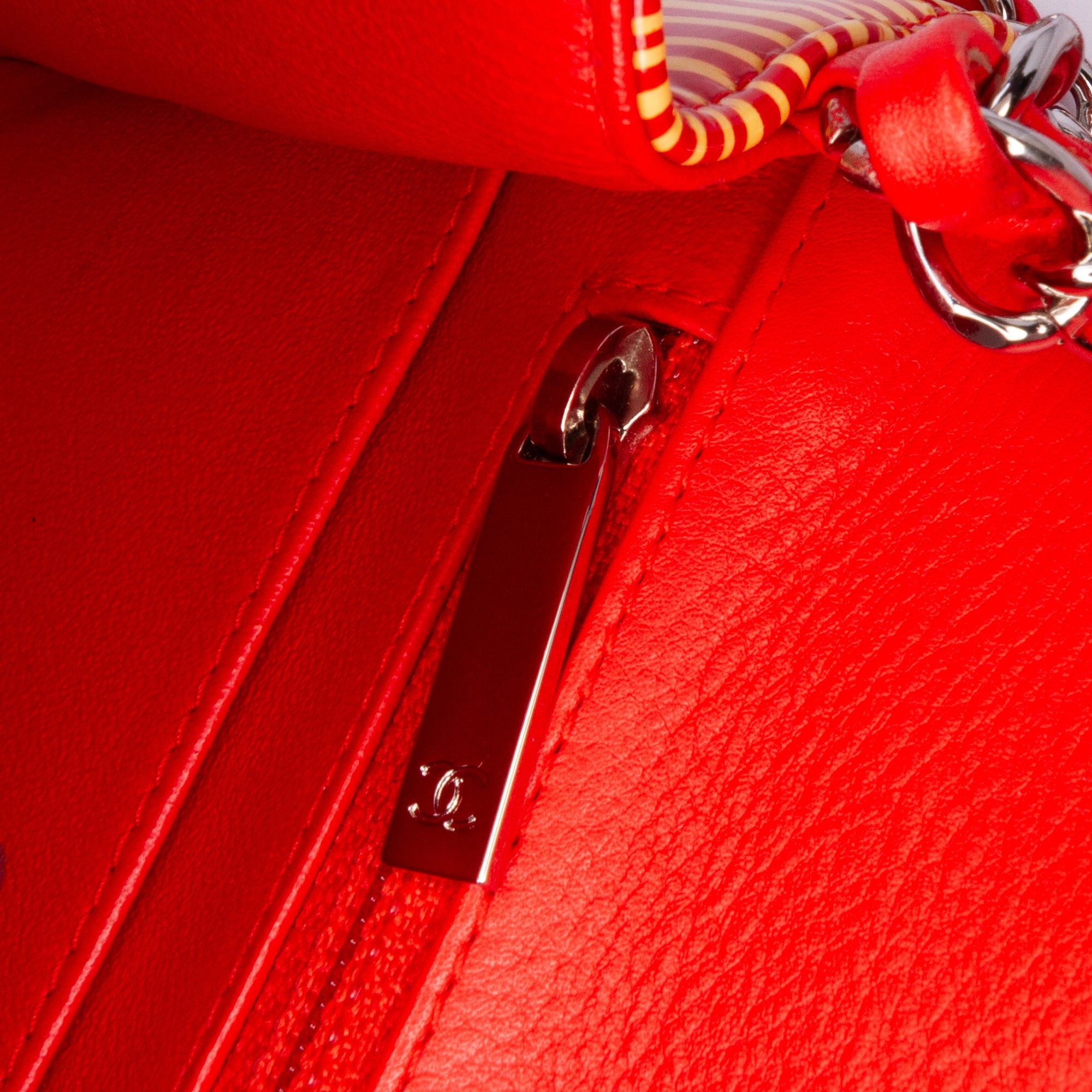 Chanel | Pre-Owned Mini Square Classic Patent Striped Single Flap | Orange