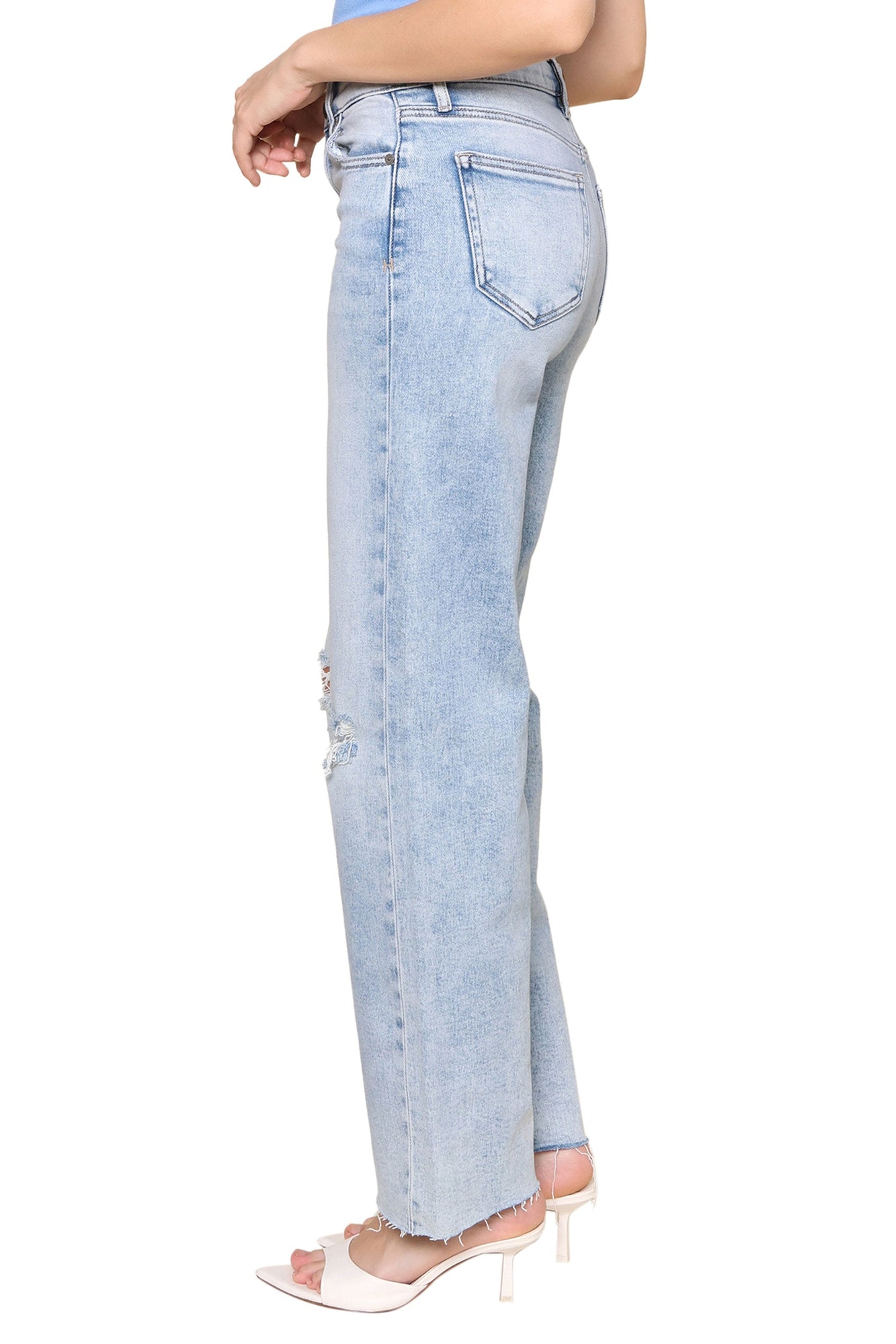 Light Wash Distressed High Rise