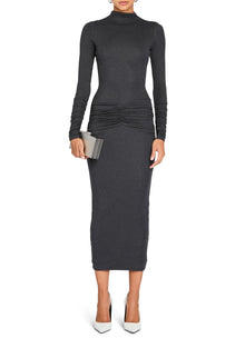 Womens | Fina Tea Length Dress | Charcoal
