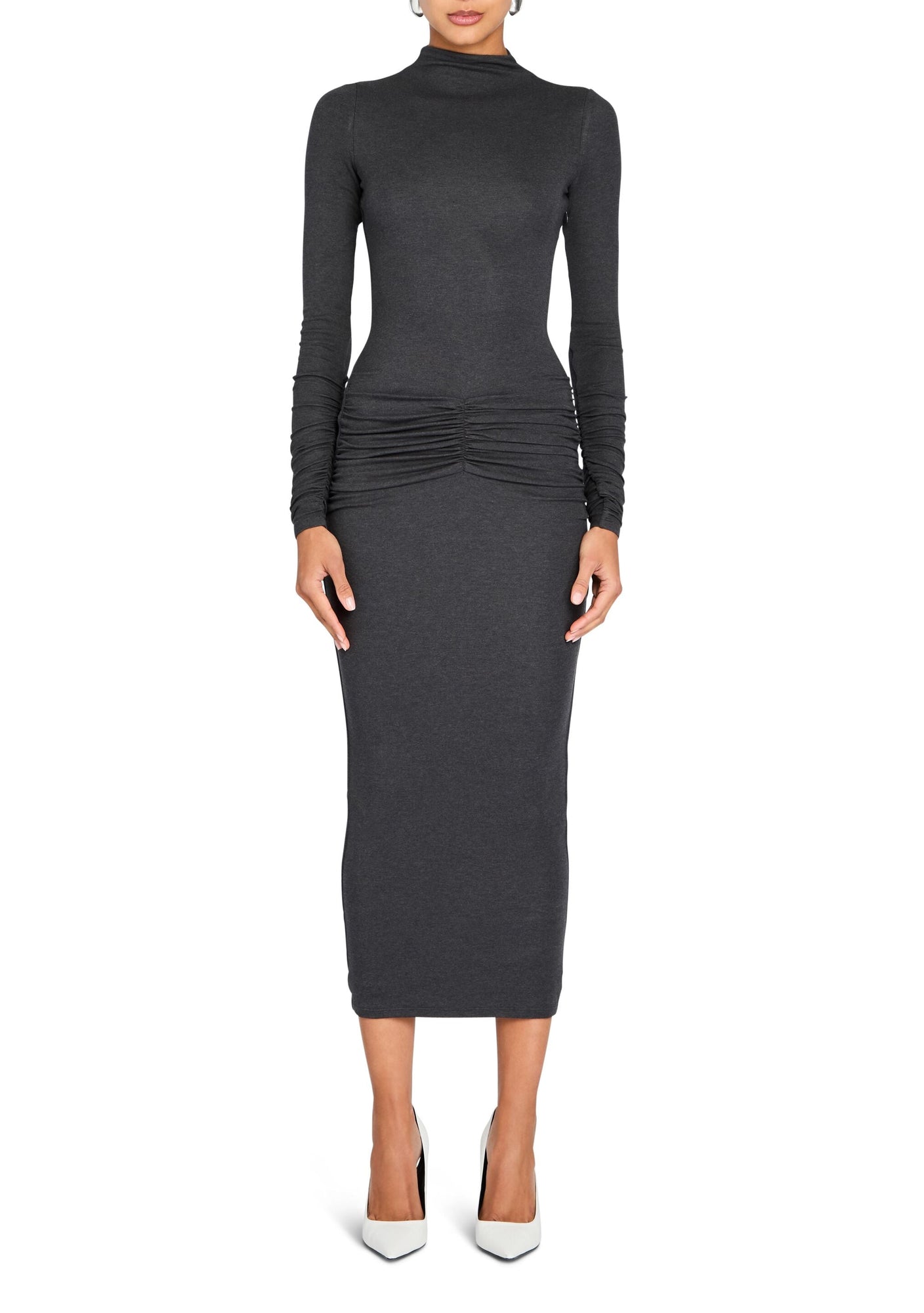 Womens | Fina Tea Length Dress | Charcoal