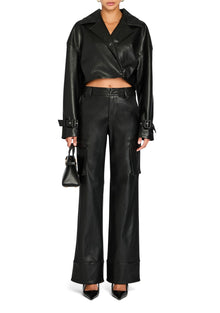 Womens | Fifer Vegan Leather Mid Rise Cargo Pant | Black