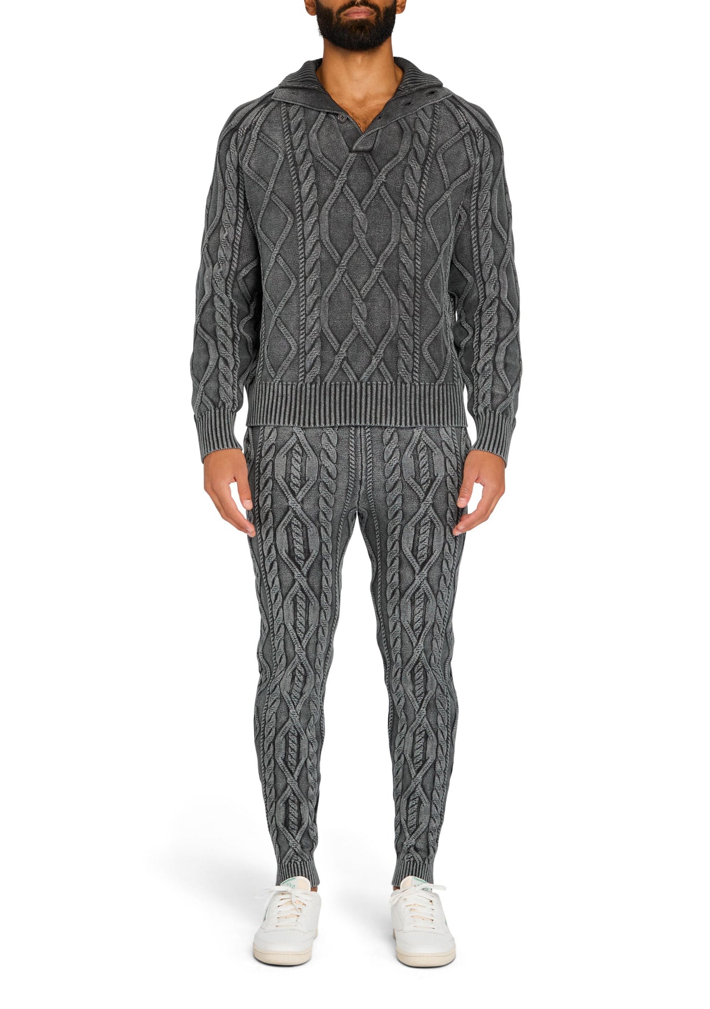 Mens | Lucas Acid Cable High Neck Sweater | Black Washed