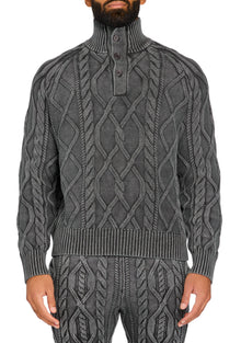 Mens | Lucas Acid Cable High Neck Sweater | Black Washed