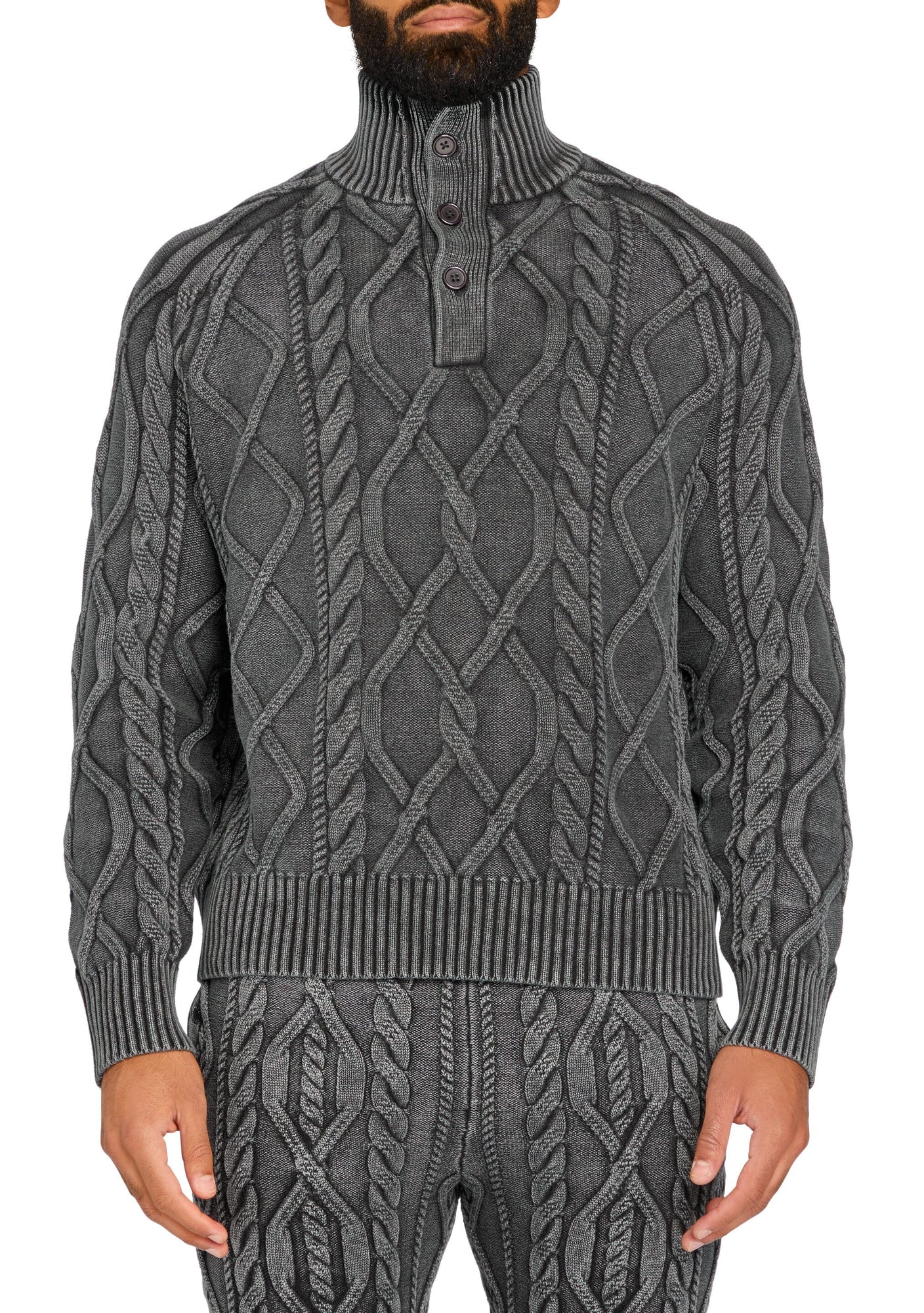 Mens | Lucas Acid Cable High Neck Sweater | Black Washed