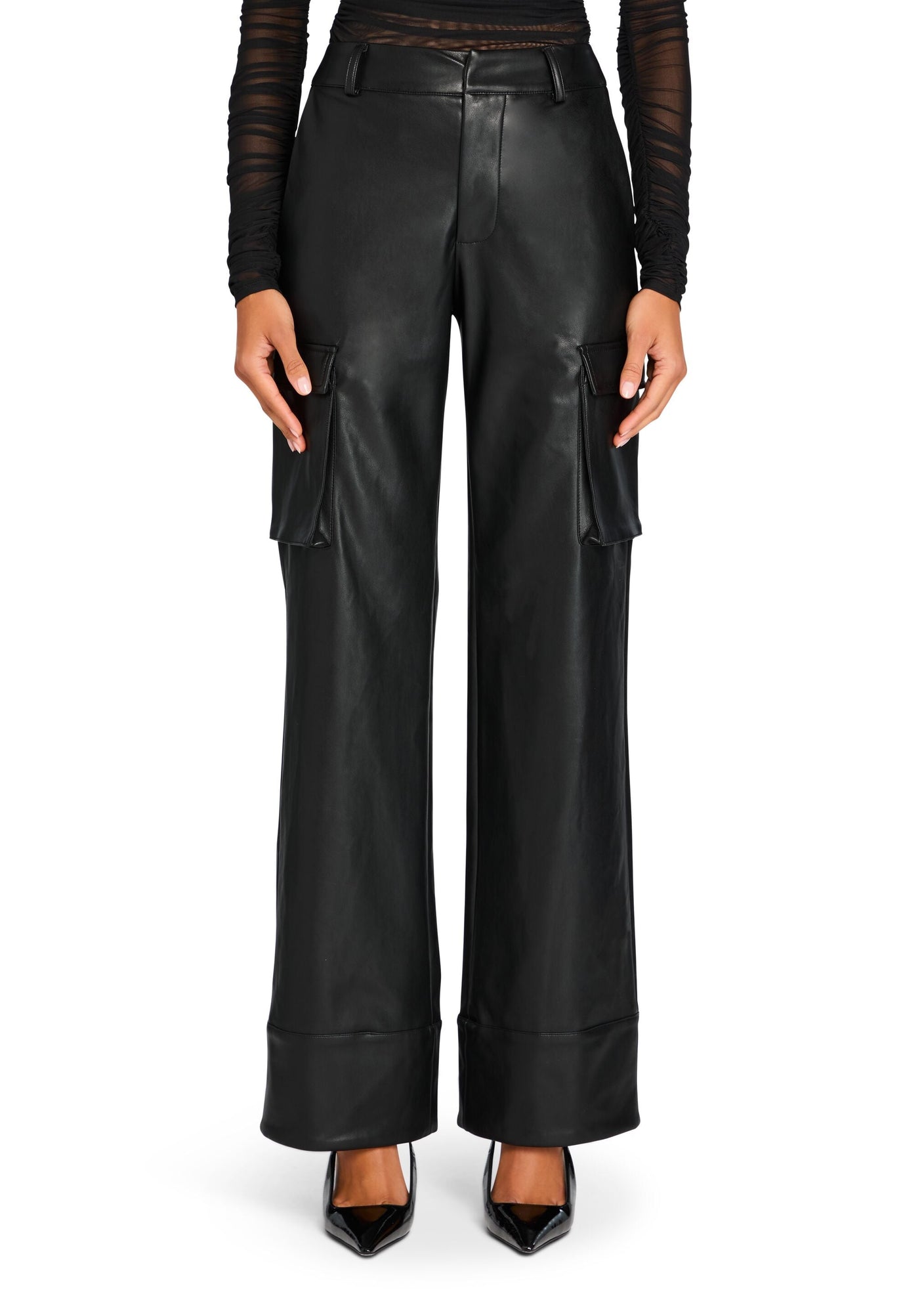 Womens | Fifer Vegan Leather Mid Rise Cargo Pant | Black