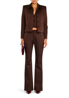 Womens | Elvira Heavy Satin Slim Flare Trouser | Ash Brown