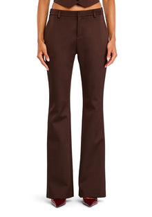 Womens | Elvira Heavy Satin Slim Flare Trouser | Ash Brown