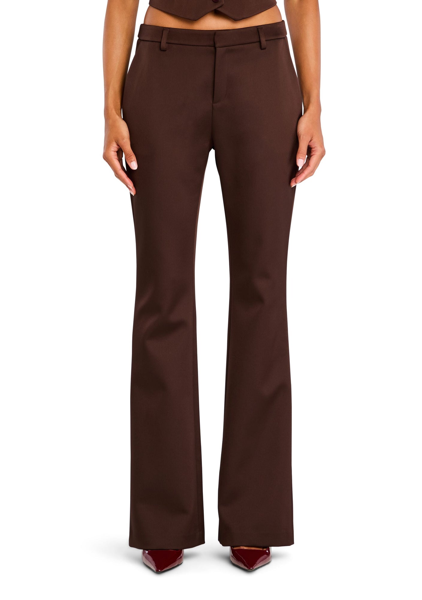 Womens | Elvira Heavy Satin Slim Flare Trouser | Ash Brown