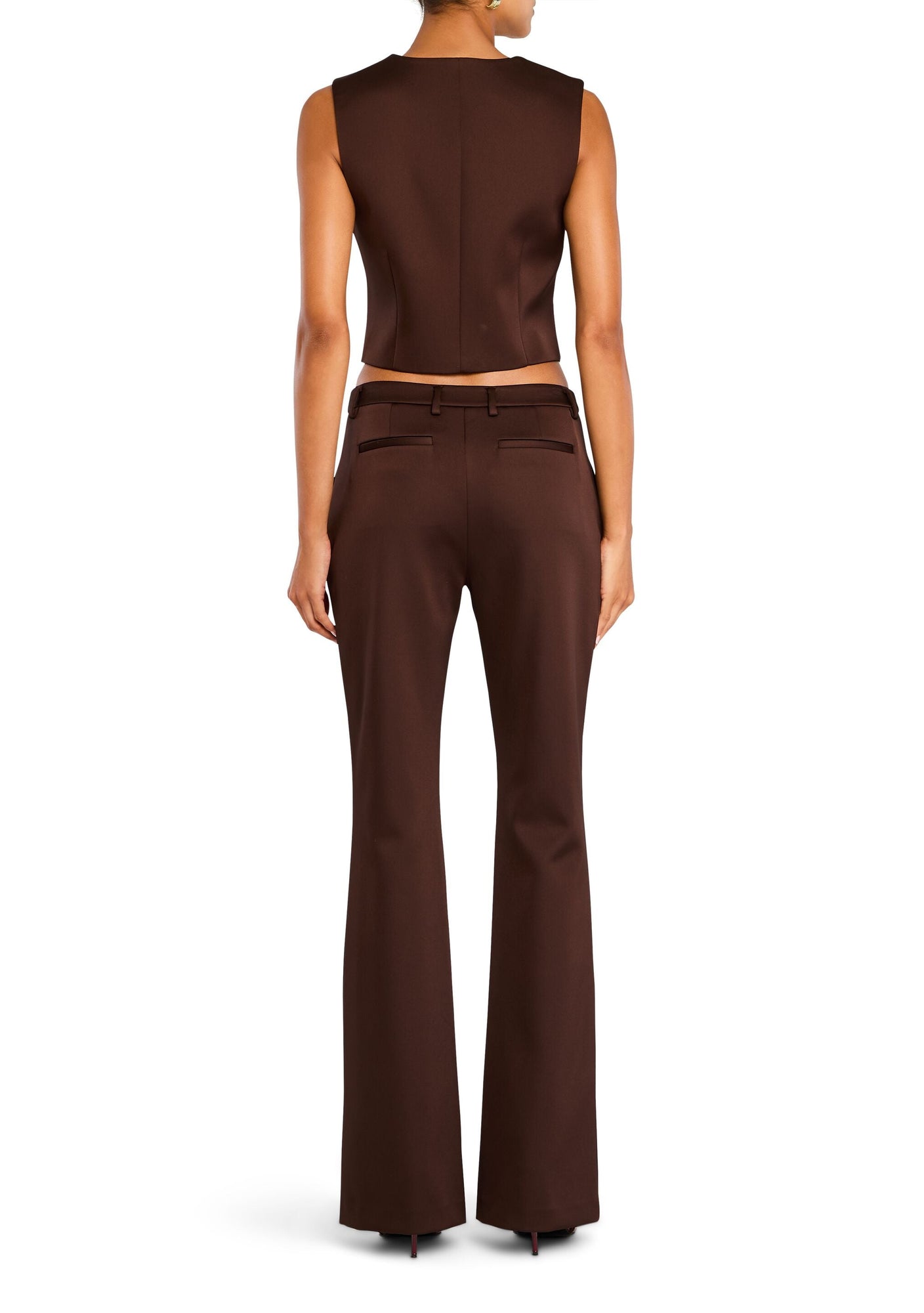 Womens | Elvira Heavy Satin Slim Flare Trouser | Ash Brown