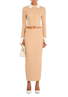 Womens | Prunella Cable Knit Skirt | Tan