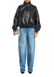 Womens | Mia Vegan Leather Pullover | Black