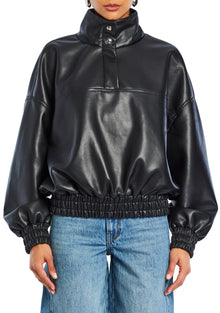 Womens | Mia Vegan Leather Pullover | Black