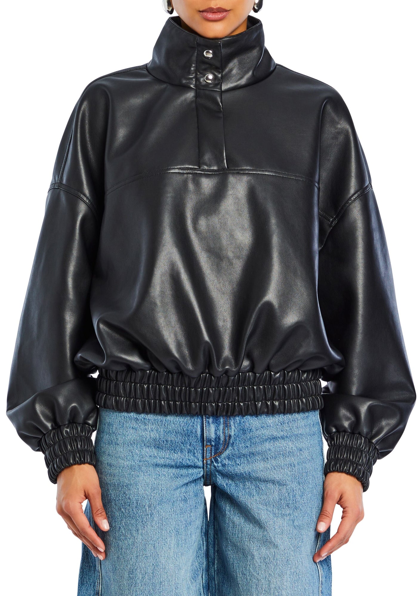 Womens | Mia Vegan Leather Pullover | Black